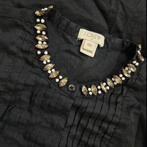 J. Crew Cotton Sleeveless Top  Black Size 00 with Rhinestone Collar Blouse